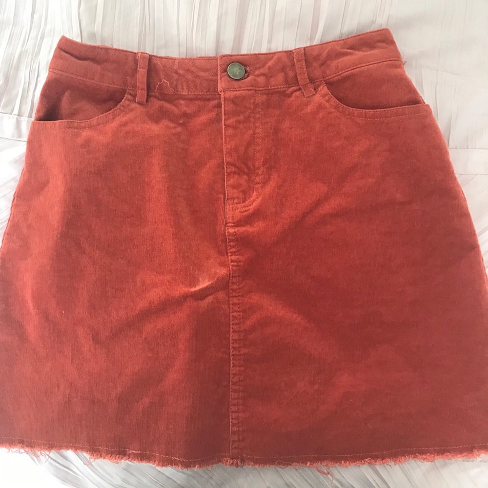burnt orange corduroy mini skirt